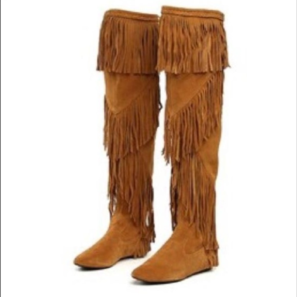 Sam Edelman Uri Thigh High Fringe Suede Boots
